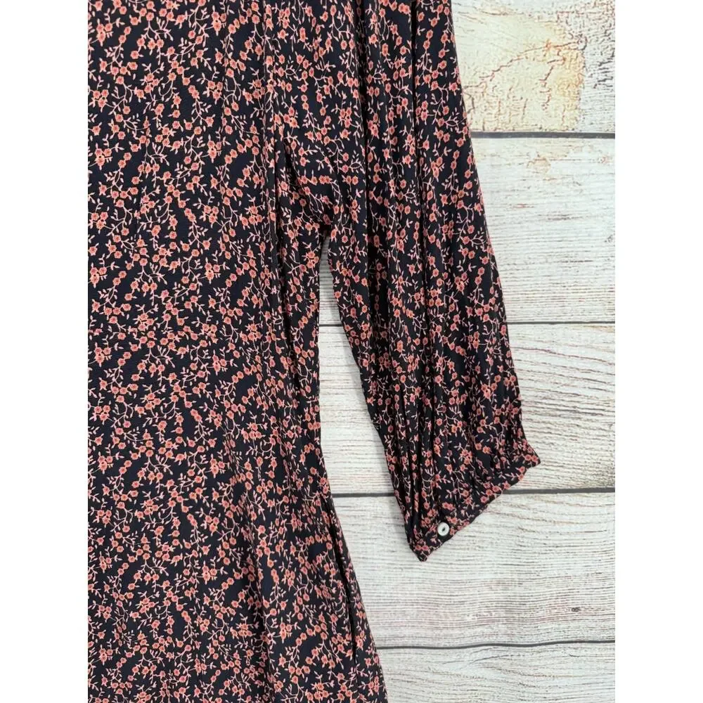 Free People V-Neck Floral Tie Front Mini‎ Dress Women's Size Medium Black/Pink